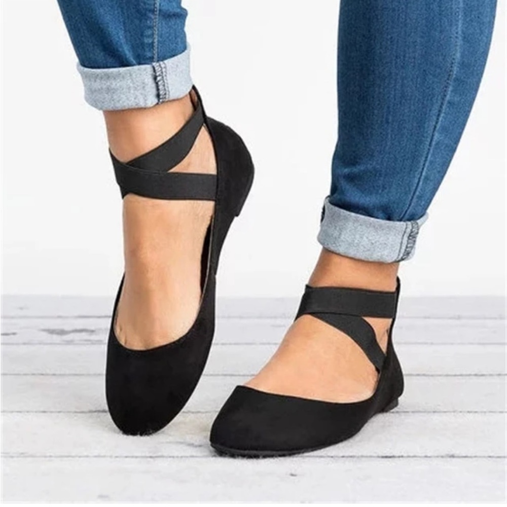 Bandolino Black Flats with Cross-Strap Design